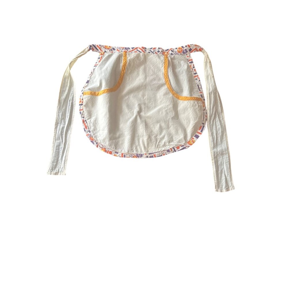 Vintage Handmade Mini Child Cotton Apron With Floral Trim & Dual Pockets